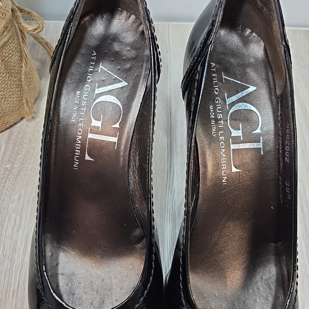AGL Womens Black Patent Leather Pump Slip On Heel Shoes Size 9 - Picture 3 of 12